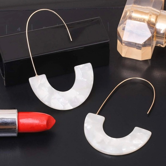 Acrylic Earrings Statement Tortoise Hoop Earrings in White - Picture 3 of 12